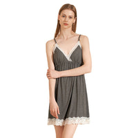 Women's Summer Sunken Stripe Modal Strap Lace Nightdress