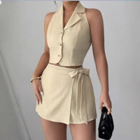 Fitted-waist Elegant Sleeveless Womens Two-piece Set