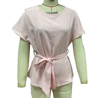 Women's Elegant Short-sleeved Thin Shirt Lace-up Pullover