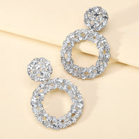 Luxury Elegant Two Tier Full Rhinestone Hollow Circle Statement Dangle Earrings For Women Party Prom Wedding Evening Daily Wear