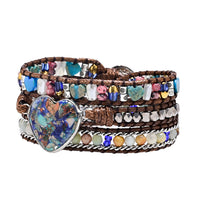Silver-trimmed Blue Ombre Heart Stone Bead Bracelet