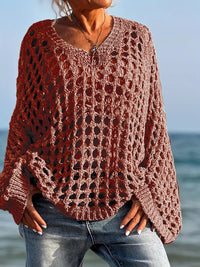 Loose Leisure All-matching Hollow Long Sleeve Plus Size Women's Knitted Sweater
