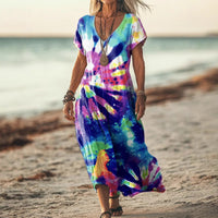 Womens Floral V-Neck Short-Sleeve Dress