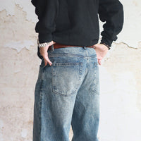 Heavy Water Washed Old Straight Leg Jeans For Men, Khaki
