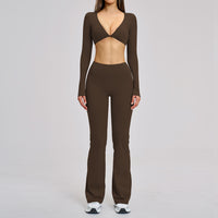 Sports Neck-Hanging Beautiful-Back Brushed Flared Yoga Set