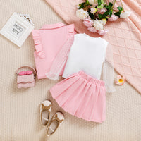 Polka Dot Mesh Sleeve Top Pleated Skirt Sweet Temperament