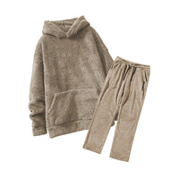 Men's Hooded Casual Loose-Fit Fashionable Personalized Coral Fleece Sweater Set