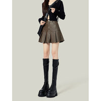 Vintage Skirt Female Leather Skirt Autumn