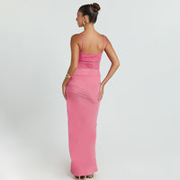 Sexy Chic Strapless Lace-Patchwork Evening Gown Long Fashion Street-Style Slim-Fit Slip Dress With Open Back