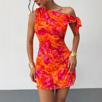 Printed Womens Sexy Cinched Waist Short Dress