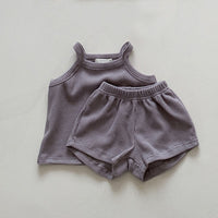 Children's Clothing Infant Thin Cotton Skin-friendly Waffle Suspender Shorts Suit