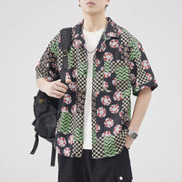 Retro Hawaiian Style Seersucker Short Sleeve Shirt Men