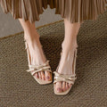 French-style Square-toe Bow Flat Sandals For Women