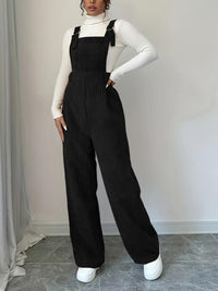 Corduroy Loose Straight Bib Pants Women