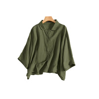 Linen Drop-shoulder Sleeve Top Artistic Shirt For Women
