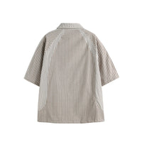 Japanese-style Retro Color Contrast Patchwork Polo Collar Stripes Loose All-match Short Sleeve