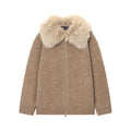 Lazy Style Faux Fur Collar Jacket Knit Sweater Coat