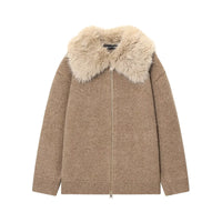 Lazy Style Faux Fur Collar Jacket Knit Sweater Coat