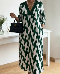 Womens V-neck Printed Dress Loose Fit For Comfort And Ease