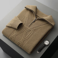 Men's Diamond-Pattern Sweater Casual Stand Collar Long Sleeves