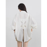 Women's Loose-Fitting Green Sun-Protective Shirt With Hollow-Out Back