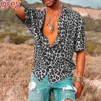 Men's Fashion Leopard Print Short Sleeve Shirt Casual Top