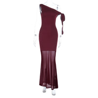 Unique Elegant Off-shoulder Mesh Dress With Flowing Ribbons
