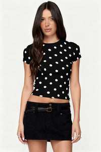 Women's Retro Polka Dot Printed Slim-fit Crew Neck Top
