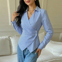 New European And American-style Long-sleeve Shirt Cardigan With An Asymmetrical Design