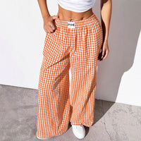 New Style Cotton Plaid Loose Casual Pants With Pockets