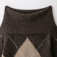 Off-shoulder Rhombus Jacquard Knitted Sweater For Women