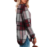 Women's Casual Loose Plaid Long Sleeve Round Neck Irregular Bottoming Shirt Top