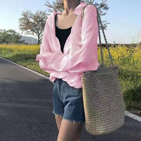 Loose-fitting Sun-protective Long-sleeve Top For Women