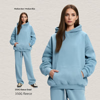 Men's Hooded Sweatshirt Fleece-lined Loose Sweatshirt Set