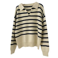 Retro Lazy Style Contrast Color Striped Collar Knitted Sweater