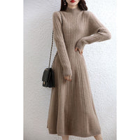 Base Skirt Paired With A Dress Featuring A High-neck Design And A Length Below The Knee