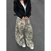 American-style Retro Letter-embroidered Branch Camouflage Casual Pants