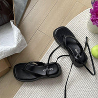 Extra Height, Black Flip-flops Female Summer Outdoor Sandals