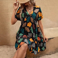 Floral Moms Figure-flattering Dress With A V-neck For Outerwear