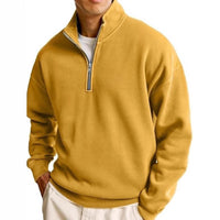 Simple Loose Long Sleeve Men's Zipper Solid Color Stand Collar Sweatshirt