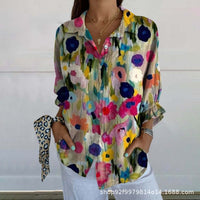Womens Floral And Green Leaf-print Long-sleeve Blouse
