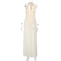 European And American Style Halterneck Vacation Pleated A-Line Long Dress