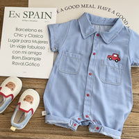 Infant Children's Short-sleeved Cartoon Lapel Shorts Romper Cute Casual One-piece