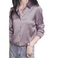 French-style Sophisticated Satin Faux-silk Blouse For Women