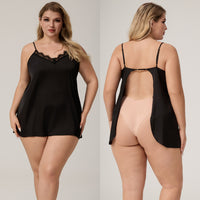 Black Ice Silk Pajamas Camisole Sexy Nightdress Simple Loungewear