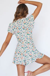 Sexy V-neck Floral Waist Short-sleeved Jumpsuit