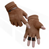 Men's Plush Outdoor Suede Fingerless Sports Warm Gloves