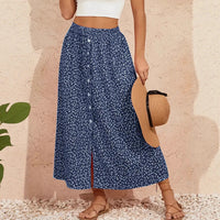 European And American Printed Breasted Self-tie Summer Pastoral A- Line Skirt Advanced Skirt