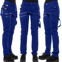 Solid Trend Rivet Four Button Side Snap Diagonal Zipper Pocket Casual Pants