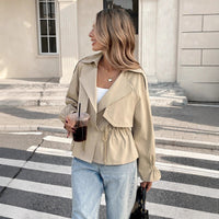 Drawstring-waist Relaxed-fit Figure-flattering Trendy Coat For Petite Frames